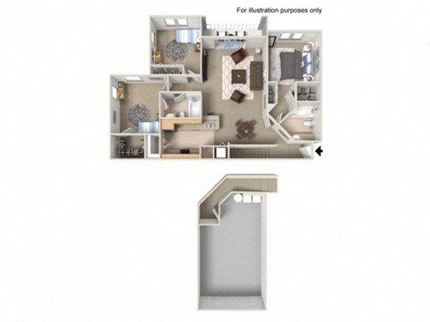 Floor plan for 3 beds, 2 baths, 1401 sqft
